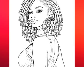 Black Woman Coloring Page: Afro Style Art Digital Download