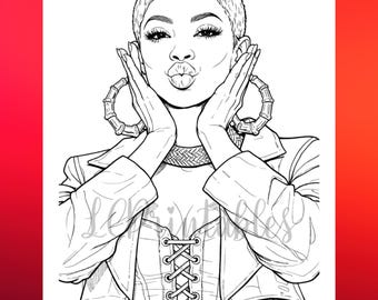 Black Woman Coloring Page: Stylish Woman Portrait (Digital Download)