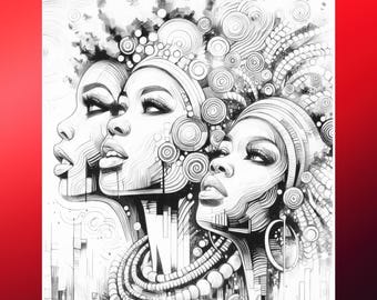 Black Woman Coloring Page Afro Style Printable Digital Download