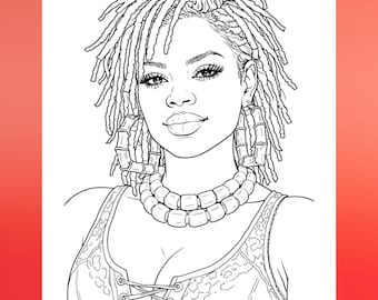 Página para colorear de mujer negra: Mujer afro con estilo imprimible (Descarga PDF)