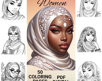 Muslim Women Coloring Book: 50 Hijab Art Pages (Digital Download)