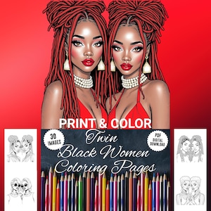 30 Black Women Coloring Pages Afro Style Twin Black Girls Coloring Book Printable Digital Download