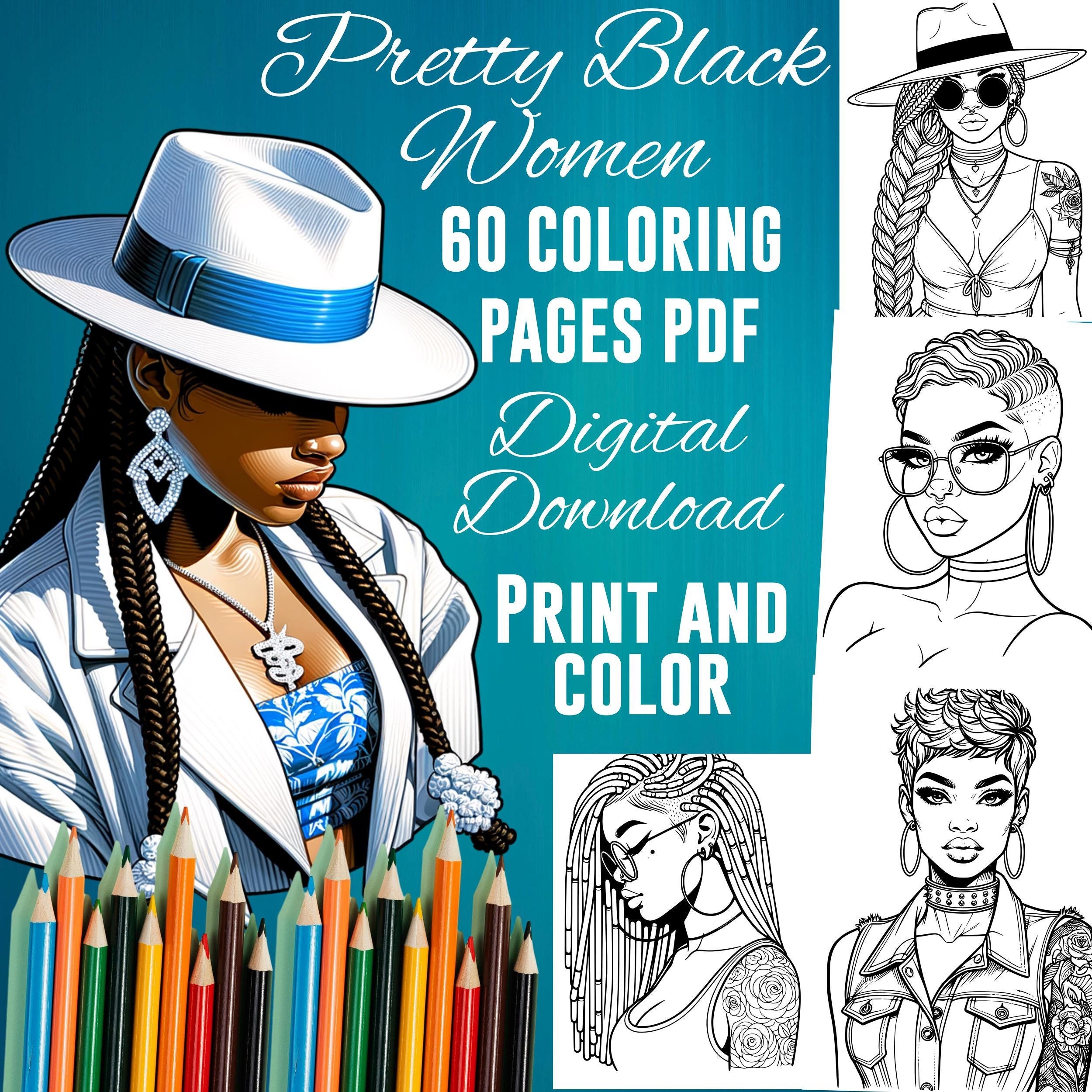 60 Black Women Coloring Pages: Afro Style Art (Digital Download)