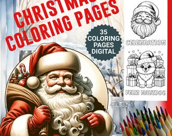 Christmas Coloring Pages for Kids, Santa Claus Digital Download