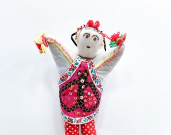 Vintage Handmade Asian Inspired Doll Pincushion with Embroidery