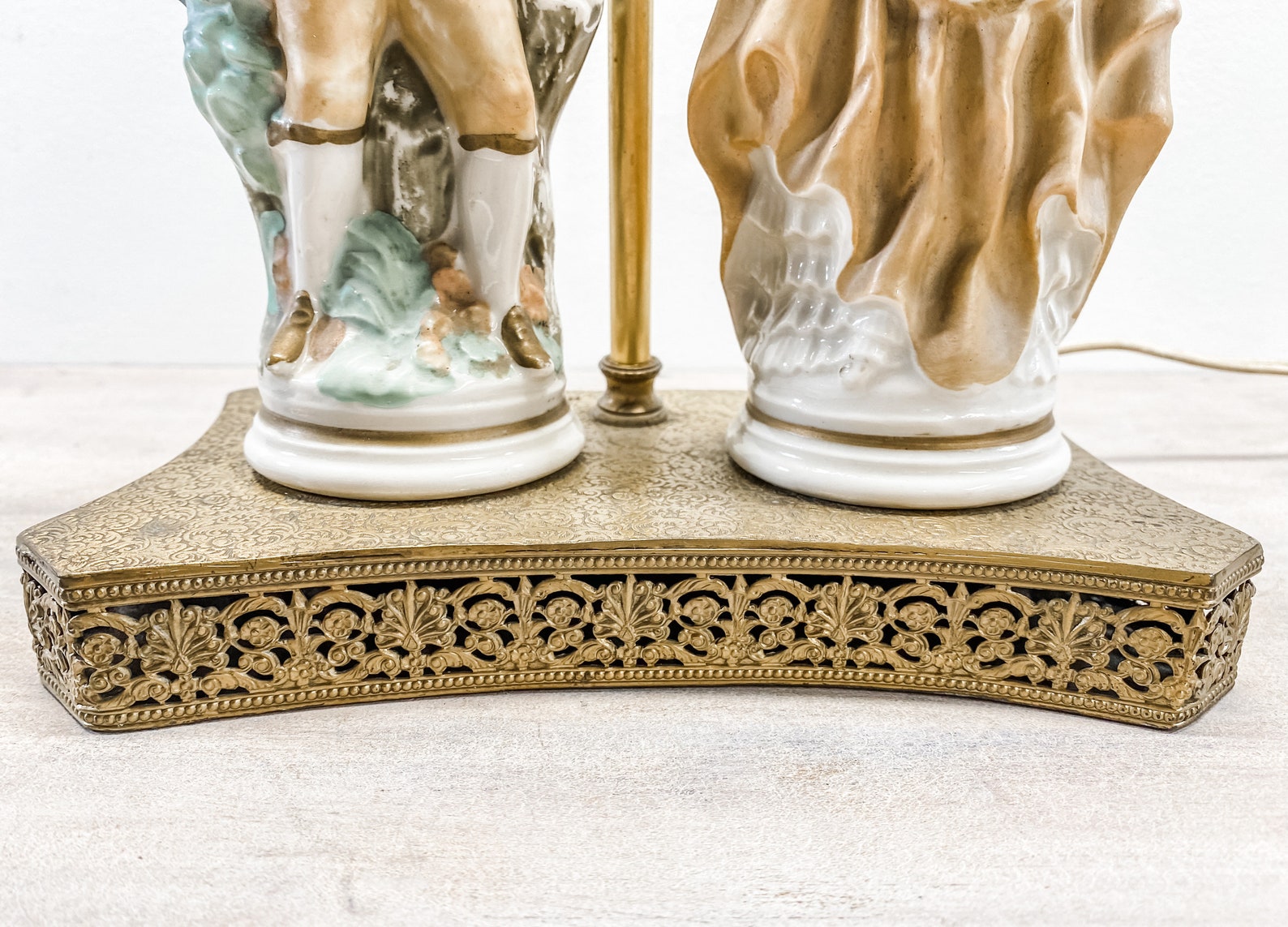 Vintage Porcelain Figurine Table Lamp Hand Painted With Brass Etsy