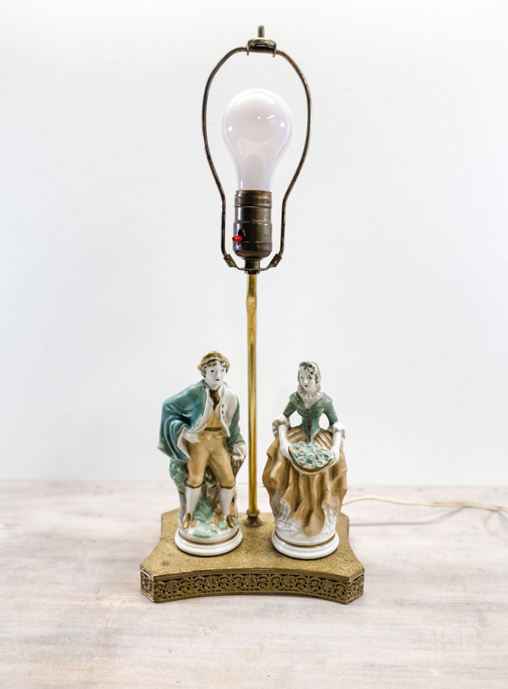Vintage Porcelain Figurine Table Lamp Hand Painted With Brass Etsy