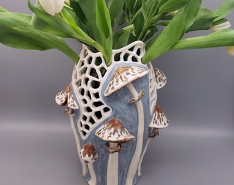 Large Handmade Ceramic Mushroom Art Vase