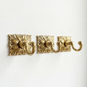 Ornate Brass Wall Hook | Handmade Solid Brass Acanthus Square Backplate Hook, Art Nouveau Coat & Towel Hook, Made in Morocco