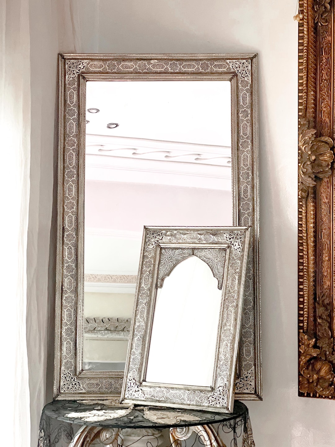 Large Moroccan Wall Mirror – Vintage Full Length Arched Silver Mirror ...