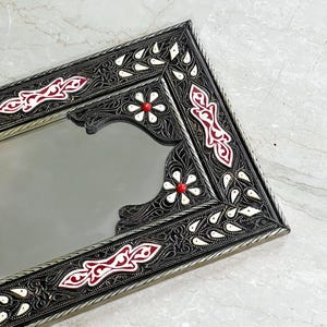 Moroccan Rectangular Handmade Silver Wall Mirror - Handcrafted Metal Frame with Bone Inlay - Ornate Wall Mirror - Vintage Moroccan Decor