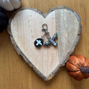 Halloween Black Bat Skeleton Clay Keyring Bag Charm Boo Basket Gift