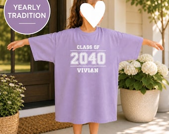 T-shirt personnalisé « Promotion 2040 » aux couleurs confortables, T-shirt annuel de la tradition préscolaire