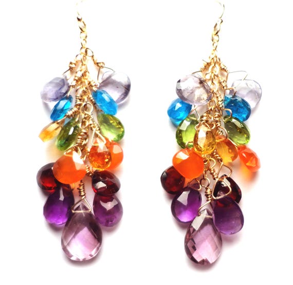 Facet Apatite and Garnet Drop Earrings Facet Apatite and Garnet Drop Earrings
