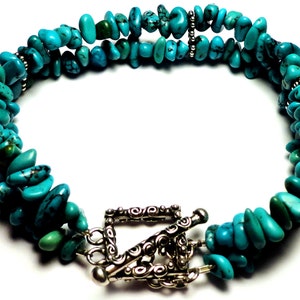 DOUBLE TURQUOISE 2 strand 7.75” Chip Sterling Silver Bracelet B301