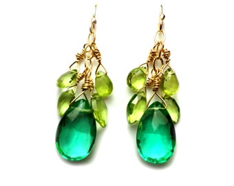 ETERNAL SPRING Peridot LC Emerald 12k Gold Filled 1-1/2” Briolette Earrings E901b
