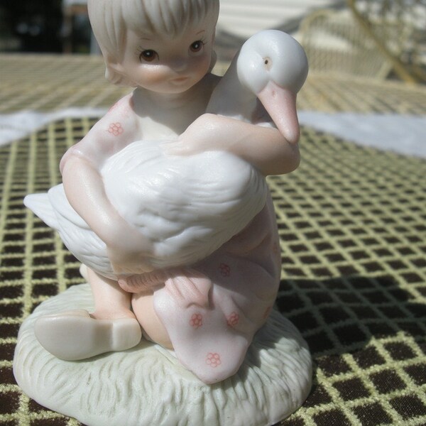 Vintage Lefton Christopher Collection Figurine 03850 Young Girl Holding a Goose Please stay near you are so dear