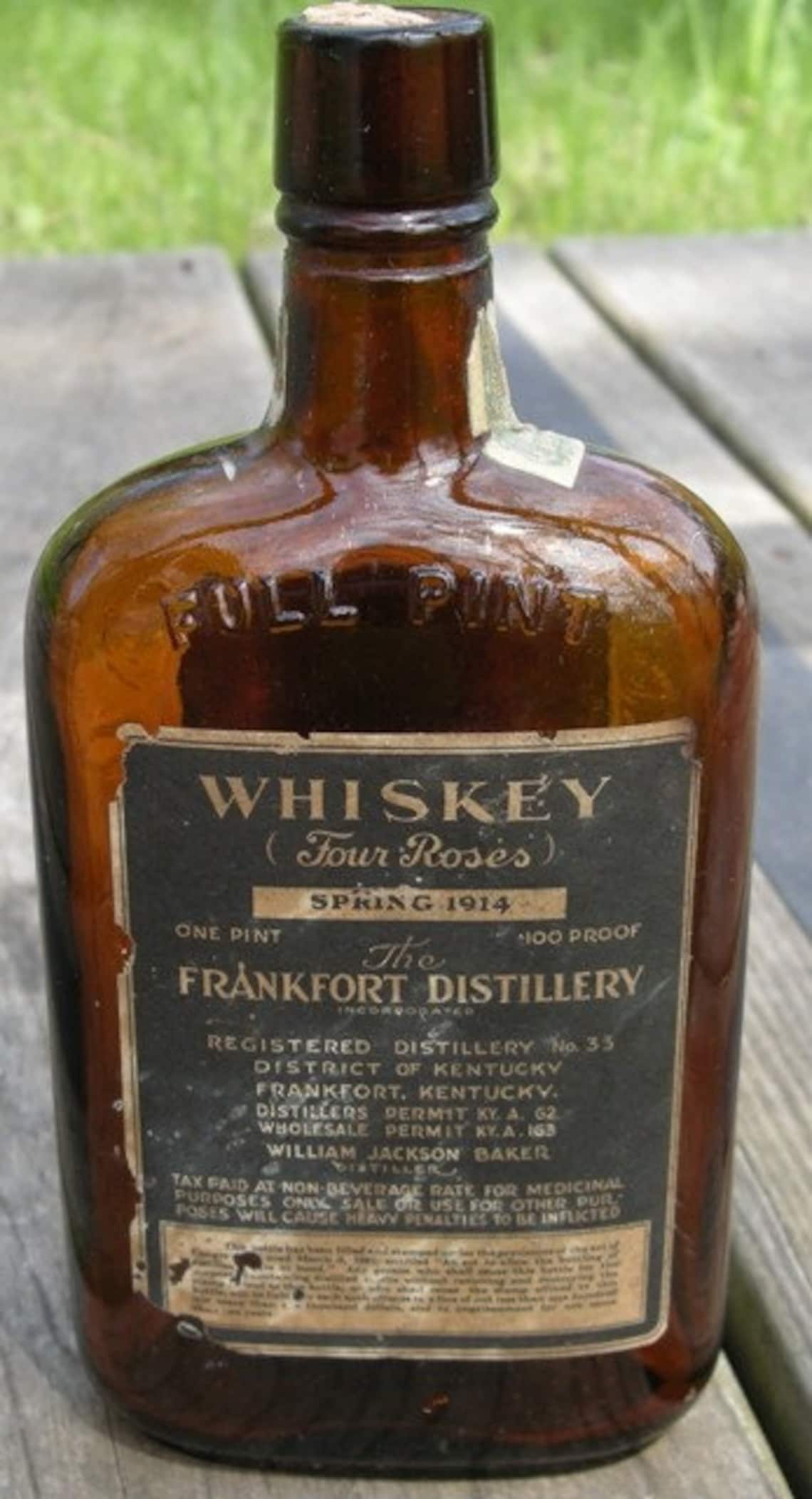 Antique 1914 Brown Whiskey Bottle embossed with 4 roses Etsy