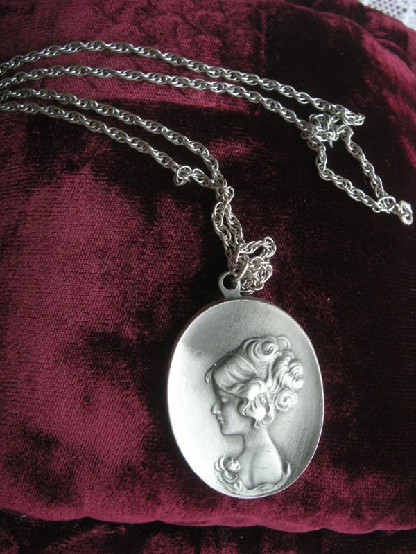 Lady Cameo Pewter Pendant Necklace Signed by GOLDN' THINGS Etsy