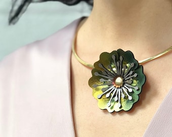 Flower Necklace, Flower Neckwire, Floral Jewelry, Faux Leather Flower Necklace, Vegan Flower Necklace | Made in USA by Mohop