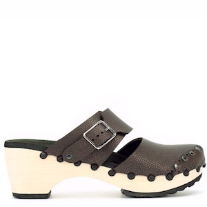 Brown Mule Clogs, Espresso Vegan Leather Mules, Brown Mid Heel Clogs, Closed Toe Clogs, Non Leather Clogs, Handmade Clogs - Made in USA