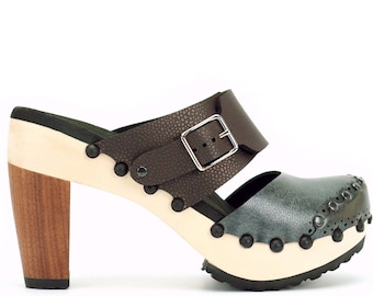 High heel clogs platform block studded black vegan High heel clogs platform block studded black vegan