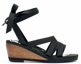 Mid Wedge Slide Ribbon Sandals - 6 Interchangeable Ribbons - Vegan - Made in USA by Mohop