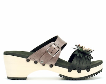 rosee flower wood clog sandals