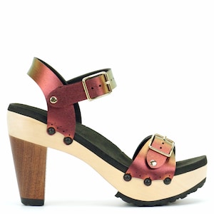 High Heel Buckle Toe Ankle in Ruby - Vegan Sandals - Made in USA by Mohop