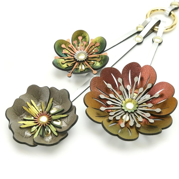 Large Flower Purse Charm, Vegan Purse Charm, Faux Leather Bag Charm, Key Fob - Made in USA by Mohop