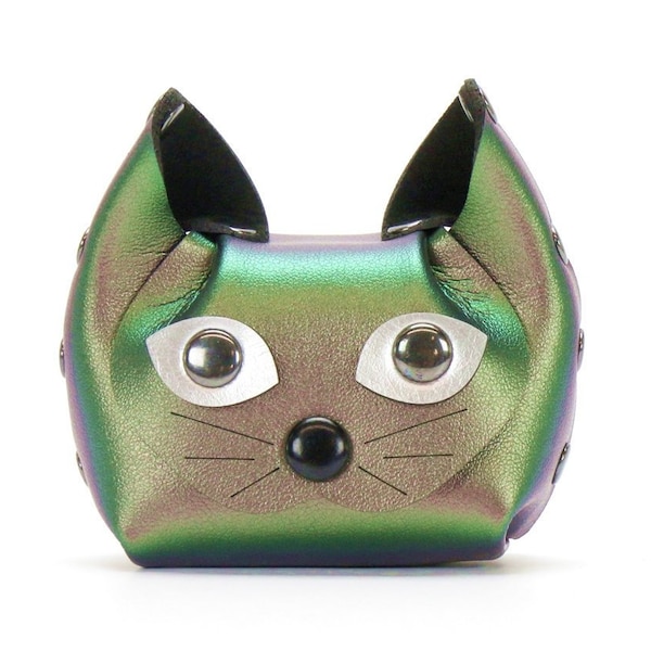 Monedero Cat Coin - Estuche para auriculares / Monedero y estuche para auriculares para gatos de cuero vegano / Vegano / Hecho en EE. UU. por Mohop