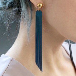 Vegan Leather Fringe Earrings, Glam Elegant Iridescent Shoulder Dusters, Faux Leather Vegan Jewelry, Lightweight Dangle Earring image 2