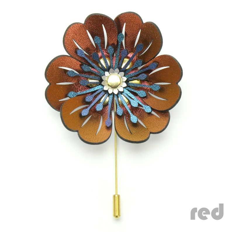Vegan Leather Jewelry Flower Brooch Flower Stick Pin Faux Leather Flower Pin Vegan Flower Brooch Made in USA by Mohop Flower Pin