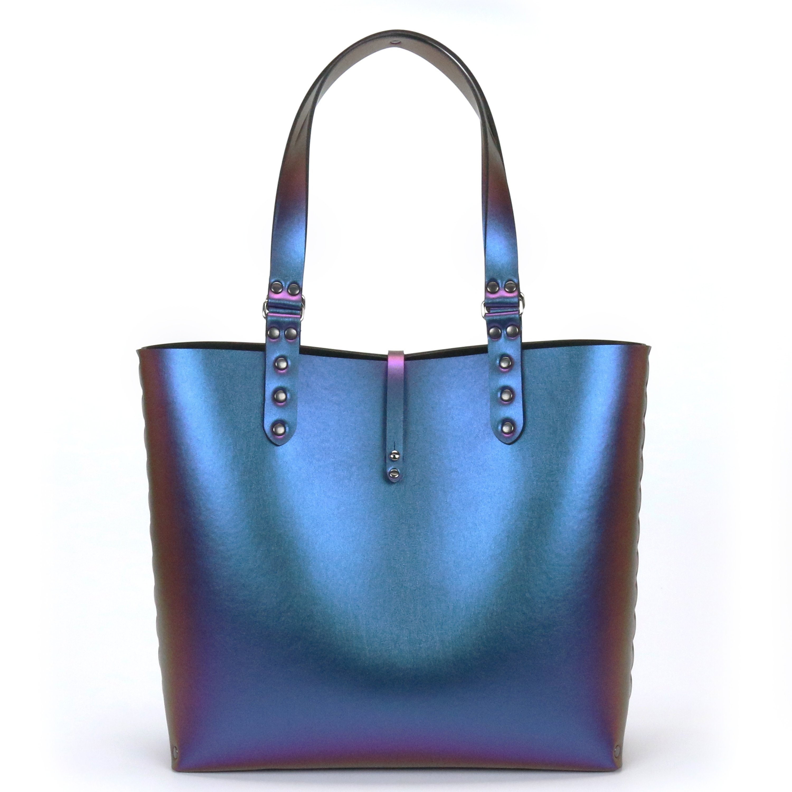 Blue Iridescent Tote Bag | Vegan Tote Bag | Peacock Iridescent Tote | Blue to Purple Vegan Leather | Lightweight | Durable | Made in USA