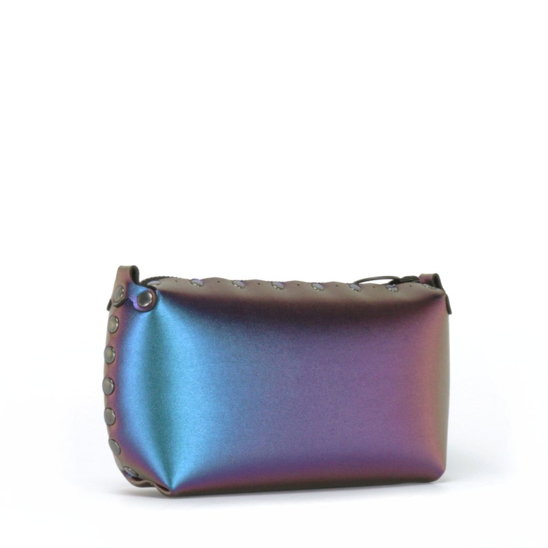 Peacock Mini Bag, Free Personalization, Vegan Cobalt Iridescent Leather Pouch, Small Zipper Top Purse, Clutch, Make Up Bag, Designer Handbag image 3