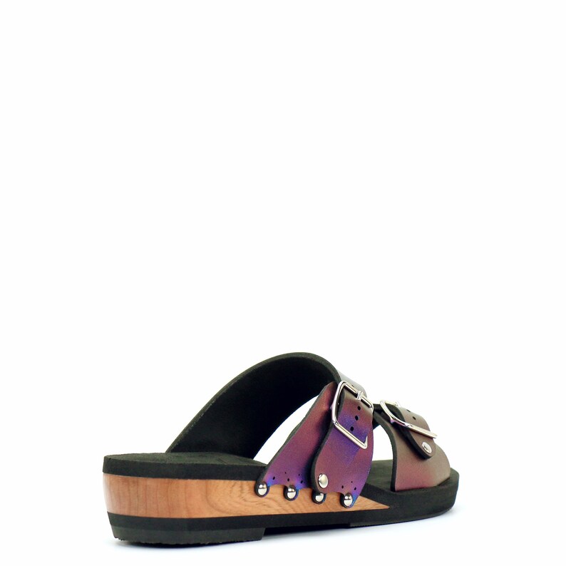 Low Wedge Buckle Toe Mule in Peacock Vegan Sandals Made in USA by Mohop image 3