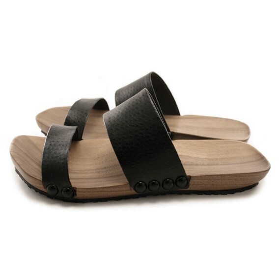 Items similar to Mens Mohop Handmade Wood-Sole Slide-Style Sandals on Etsy