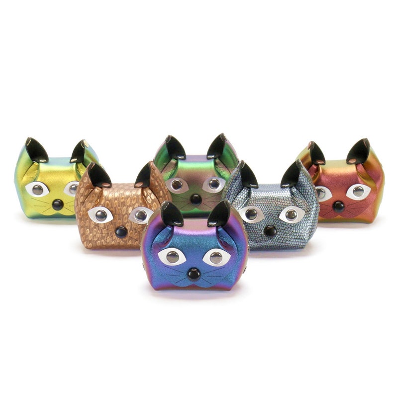 Katzen Geldbörse Ohrstecker etui Vegane Leder Katzen Geldbörse und Ohrstecker etuis Vegane Made in USA by Mohop Bild 2