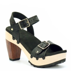 High Heel Buckle Toe Ankle in Midnight Vegan Sandals Made in USA by Mohop image 5