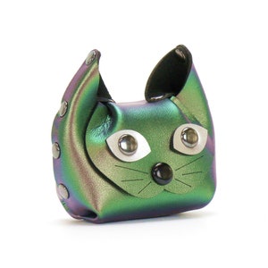Cat Coin Purse Étui Earbud Sacs à main et étuis découteurs en cuir végétalien pour chat Végétalien Fabriqué aux États-Unis par Mohop Emerald