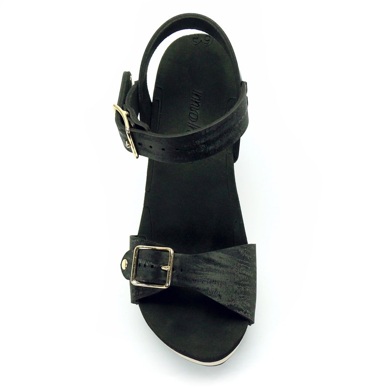 High Heel Buckle Toe Ankle in Midnight Vegan Sandals Made in USA by Mohop image 4