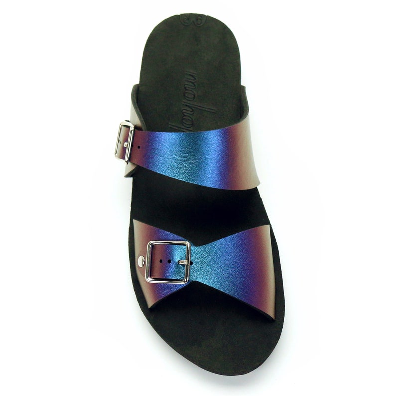 Low Wedge Buckle Toe Mule in Peacock Vegan Sandals Made in USA by Mohop image 4
