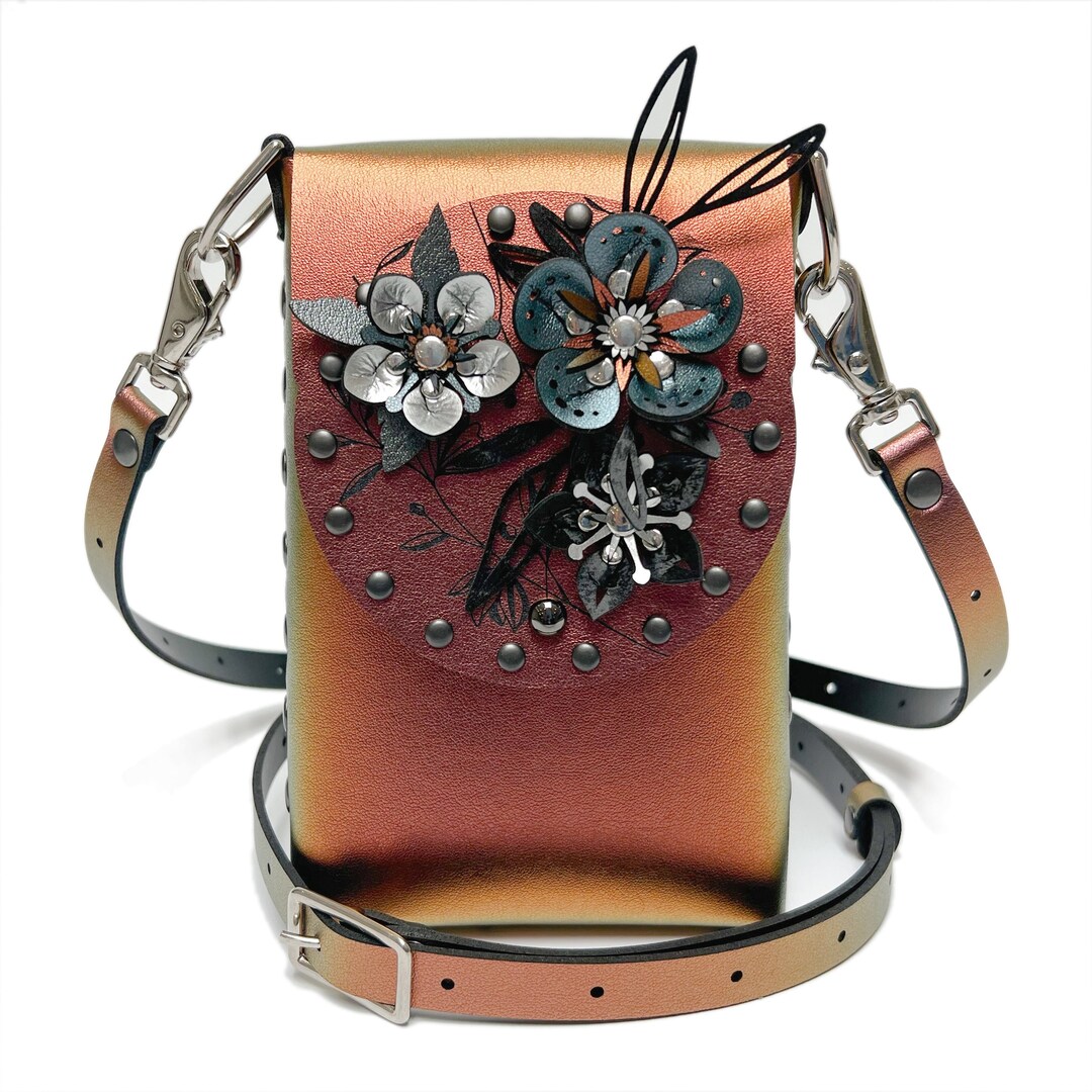 Ruby Flower Mobile Bag Red Iridescent Cell Phone and Travel Bag Vegan  Handmade in USA by Mohop