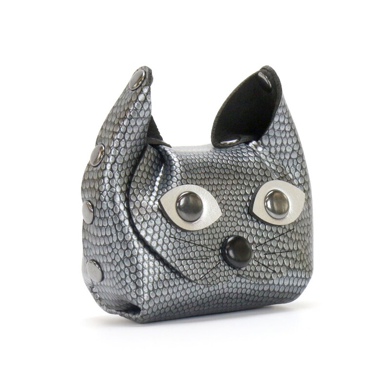 Cat Coin Purse Earbud Case Vegan Leather Cat Coin Purse and Earbud Cases Vegan Made in USA by Mohop Pewter