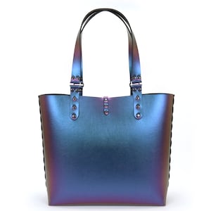 Blue Iridescent Tote Bag Vegan Tote Bag Peacock Iridescent Tote Blue to Purple Vegan Leather Lightweight Durable Made in USA image 5