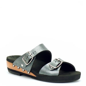 Low Wedge Buckle Toe Mule in Pewter Vegan Sandals Made in USA by Mohop image 5