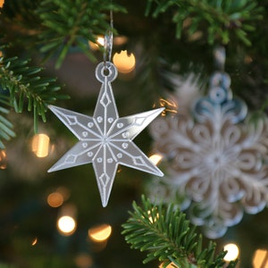 Mini Star Snowflake Ornaments, Set of 4 Christmas Ornaments, Chicago Star Snowflake, Starflake, Silver Ornaments, Etched Mirror Decor image 7