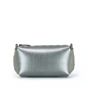 Pewter Mini Bag, Free Personalization, Vegan Silver Leather Pouch, Small Zipper Top Purse, Clutch, Make Up Bag, Designer Handbag Made in USA