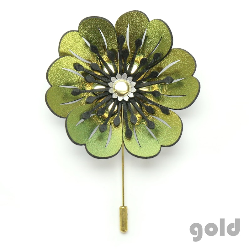 Vegan Leather Jewelry Flower Brooch Flower Stick Pin Faux Leather Flower Pin Vegan Flower Brooch Made in USA by Mohop Flower Pin