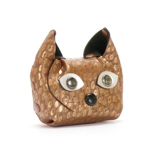 Cat Coin Purse Étui Earbud Sacs à main et étuis découteurs en cuir végétalien pour chat Végétalien Fabriqué aux États-Unis par Mohop Cuivre